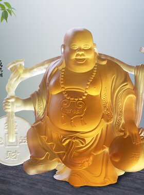 如意古法琉璃元宝摆放弥勒佛像