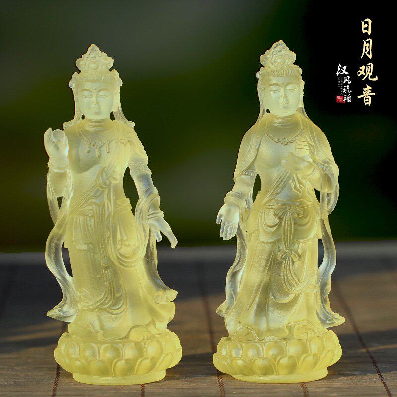 古法琉璃日光月光菩萨一对观音室内佛堂寺庙供奉佛像工艺礼品摆件