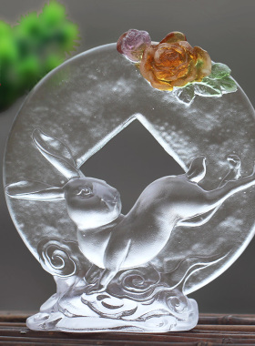 琉璃生肖兔子前途似锦创意摆件