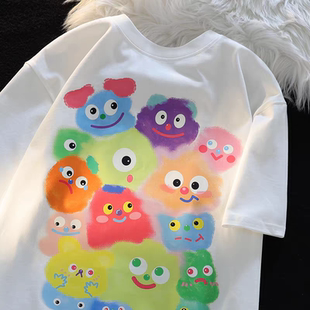 美式 内搭打底衫 印花复古短袖 夏季 棉上衣 t恤女宽松大码 棉棉印象