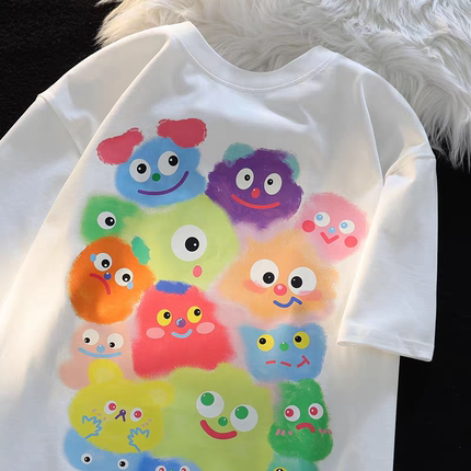 棉棉印象 美式印花复古短袖t恤女宽松大码夏季内搭打底衫棉上衣