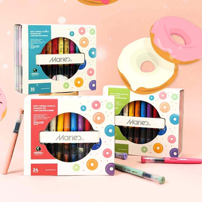 马利直液式丙烯马克笔24色软头小学生专用彩色笔不易透纸力可叠色儿童涂鸦DIY美术生画画可水洗丙烯甜甜圈,文具电教/文化用品/商务用品,马克笔,淘宝优惠券,粉丝福利购,淘宝优惠卷