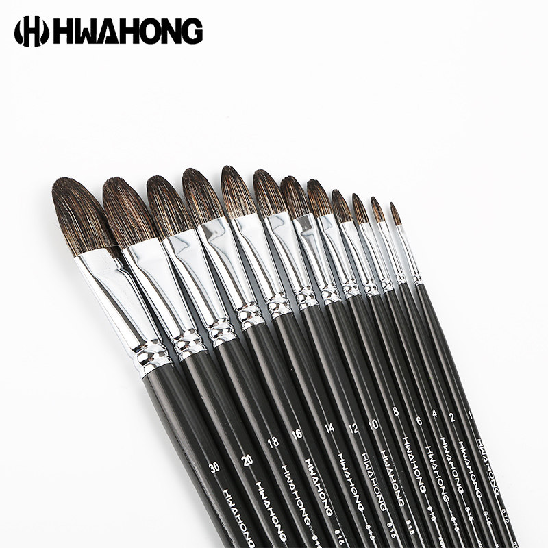 华虹815猫舌油画笔套装水粉画笔380尼龙毛水彩画笔牛耳毛扁圆头丙烯