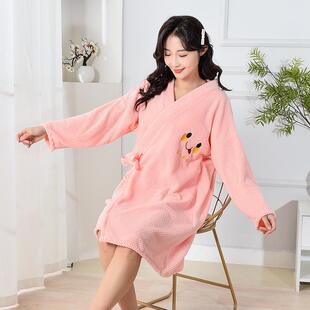 时尚成人可穿式系带浴袍睡袍吸水速干浴巾不掉毛加厚洗澡长款