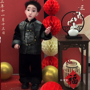 男童古风汉服唐装套装秋冬季2025新款儿童夹棉加厚新年衣服
