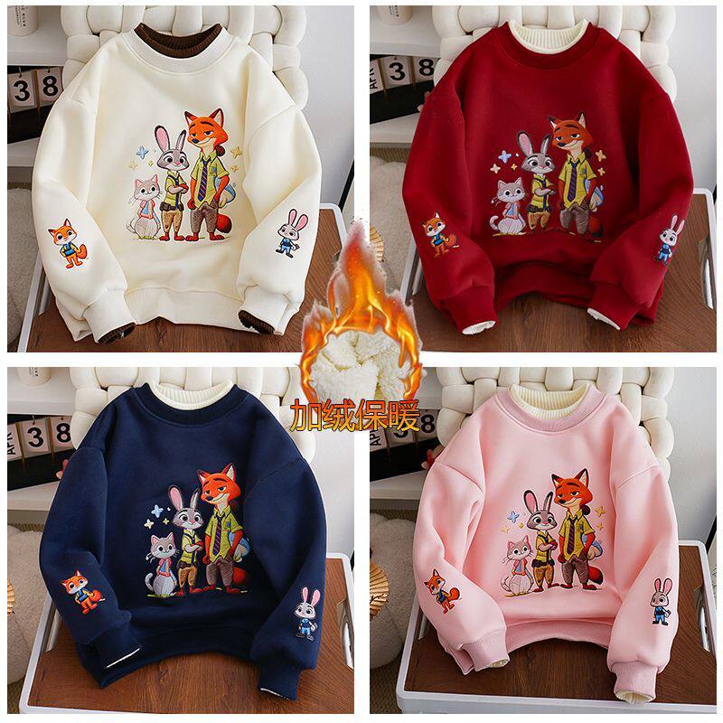 男女童加绒加厚羊驼绒卫衣卡通圆领孩洋气百搭保暖