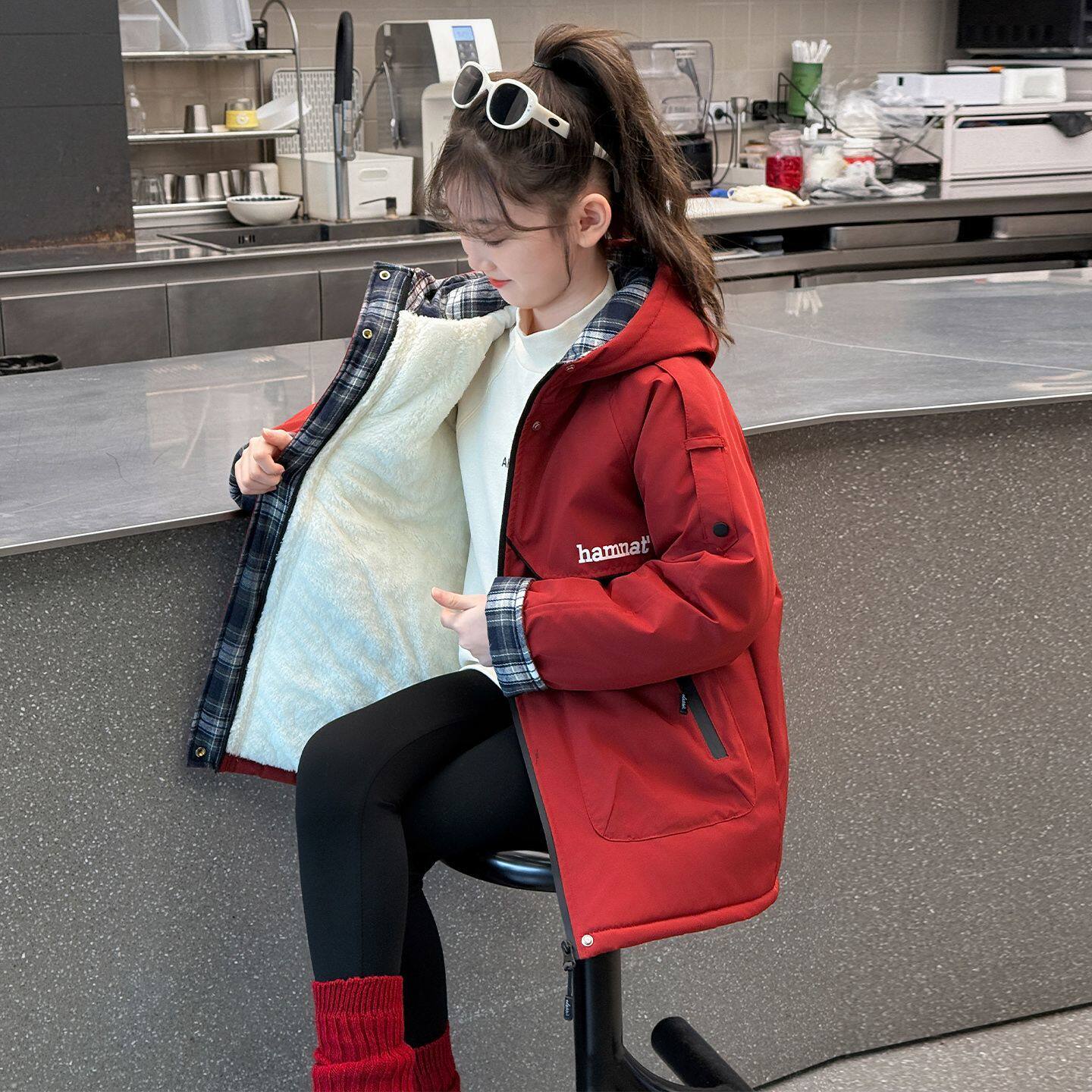 女童外套加绒冬季加厚洋气新款儿童棉服中大童外穿棉衣女孩派克服