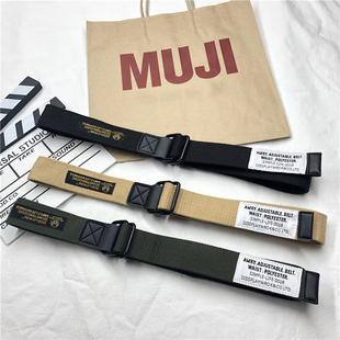 ins风日系复古工装 腰带男潮双环扣帆布腰带男潮流帆布皮带男女 裤