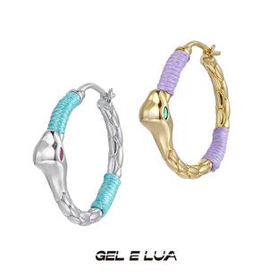 GELELUA/啫喱原创设计简约气质复古高级感新中式青紫色蛇环耳环