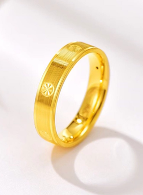 沙金999黄金色螺纹米字戒指男女款戒指金情侣款送女友老婆礼物
