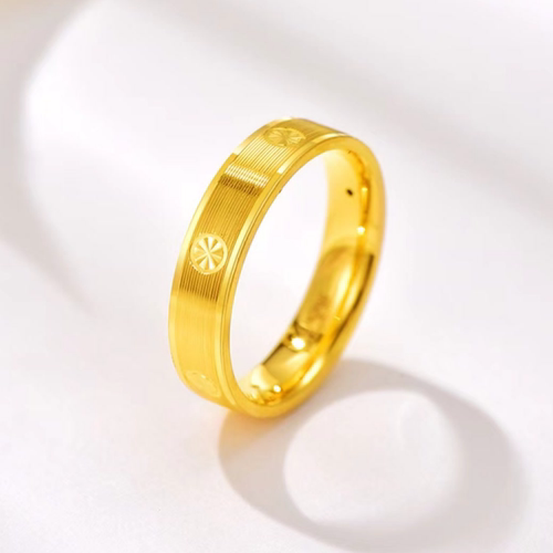 沙金999黄金色螺纹米字戒指男女款戒指金情侣款送女友老婆礼物