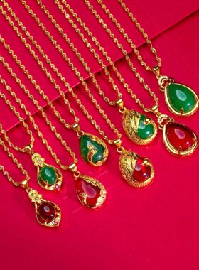 18k镀金色孔雀吊坠女绿色锁骨链