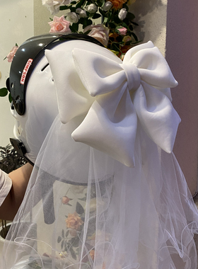 摩托车头盔装饰品头纱机车婚礼蝴蝶结小配件个性头饰改装配饰女骑