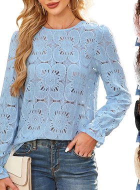 Women's spring and summer casual lace long sleeved shirt top