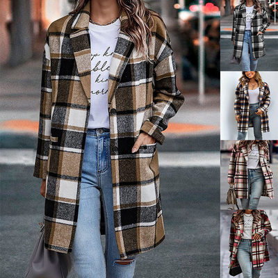 2025 autum autumn winter women's plaid woolen coat outerwear