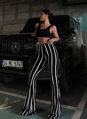 Spring and summer snap pattern flared casual pants for women