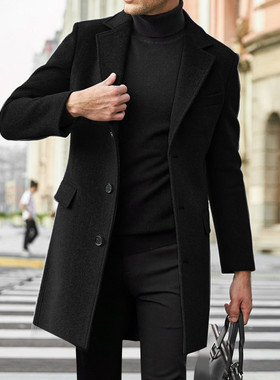 Men's long sleeved woolen coat for autumn winter coat top