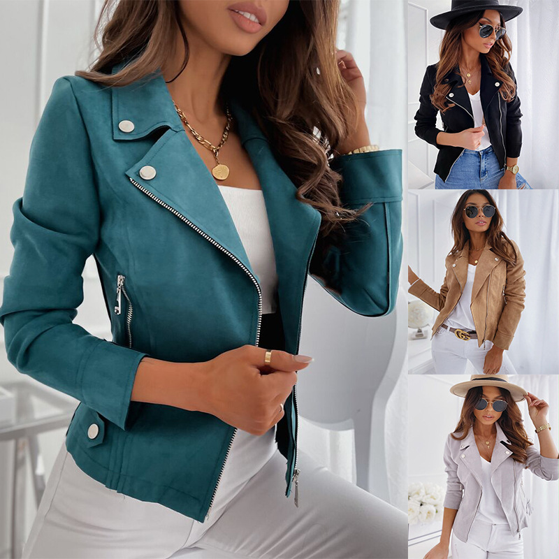 New clothes autumn winter women's leather velvet zipper coat