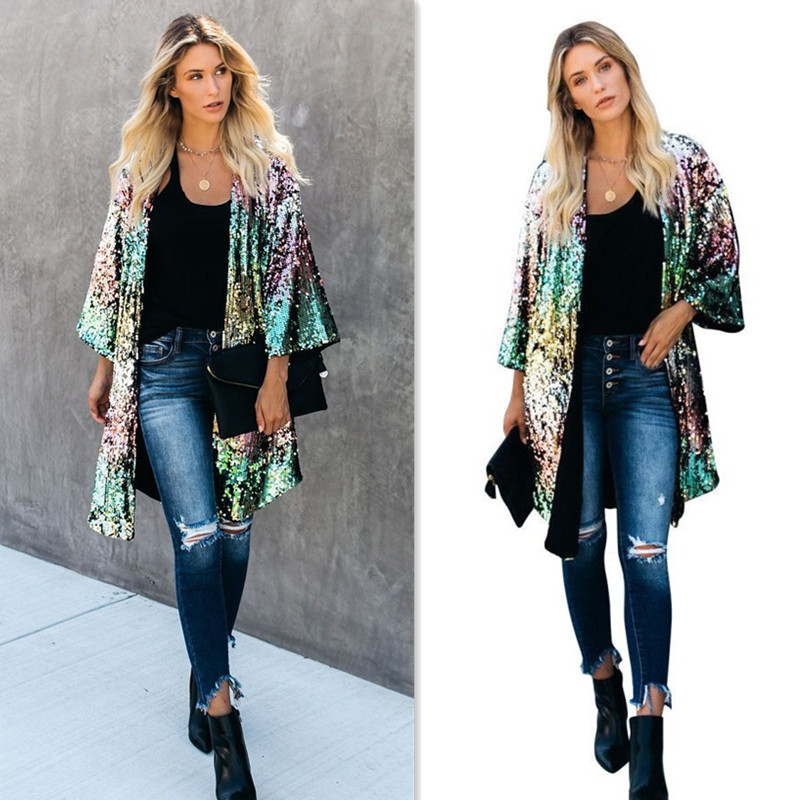 Women's fashionable colorful sequined street cardigan jacket