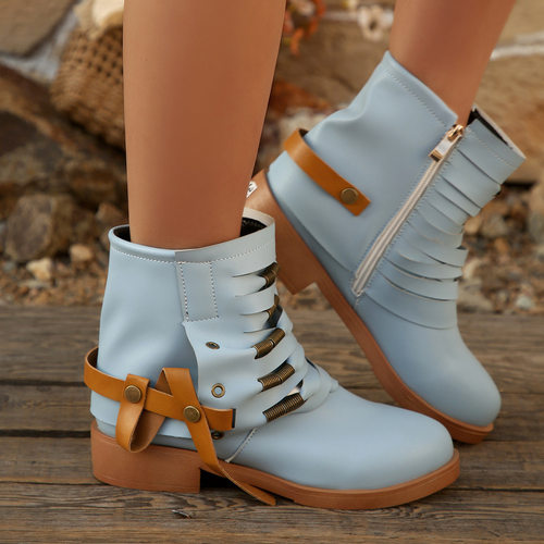 women's Short boots belt buckle, flat low heel Martin boots