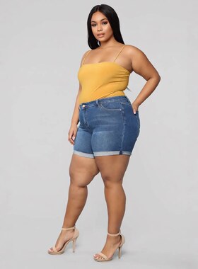 New plus size fashionable stretch denim shorts women's pants