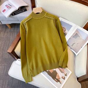 Autumn Top Pearl Half High Neck Sweater For Ladies Blouse s