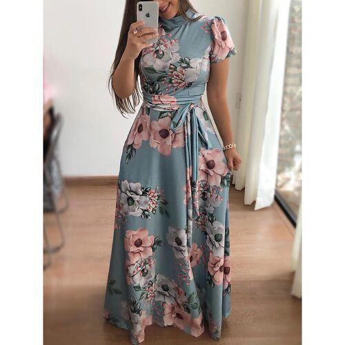 New women's Flower Short sleeved Dress Single piece dress