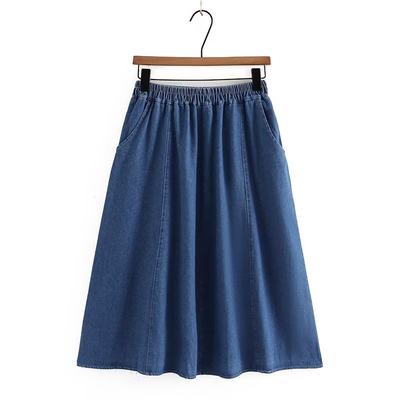 High waisted pleated denim skirt women plus size skirts lady