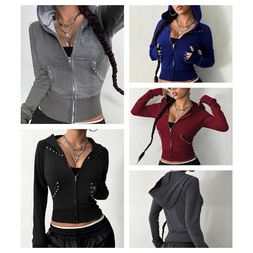 -Bottom hooded women's hoodie top cardigan jacket hoodie top