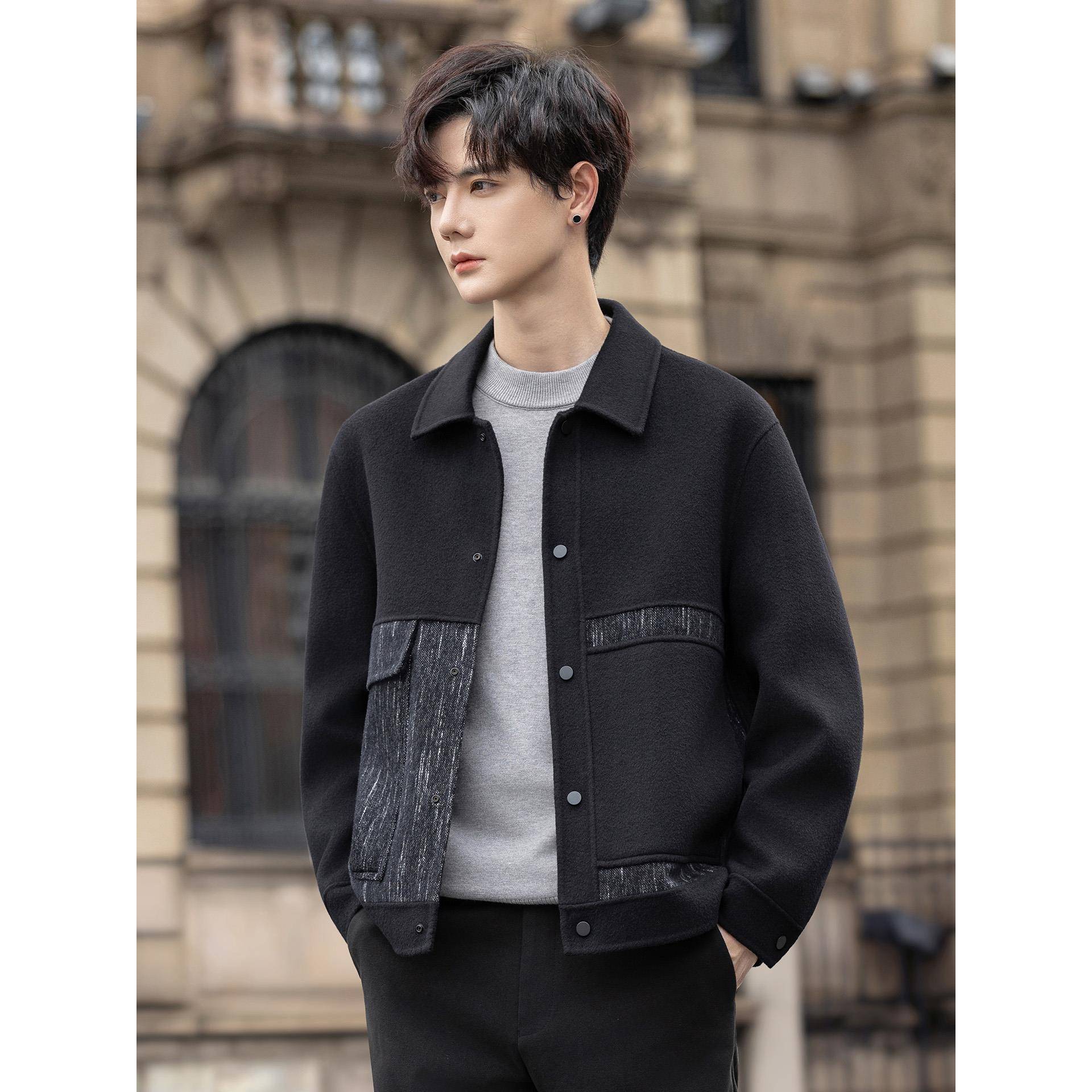 冬季外套男士2025秋新款双面大衣短款男装上衣呢子1121w