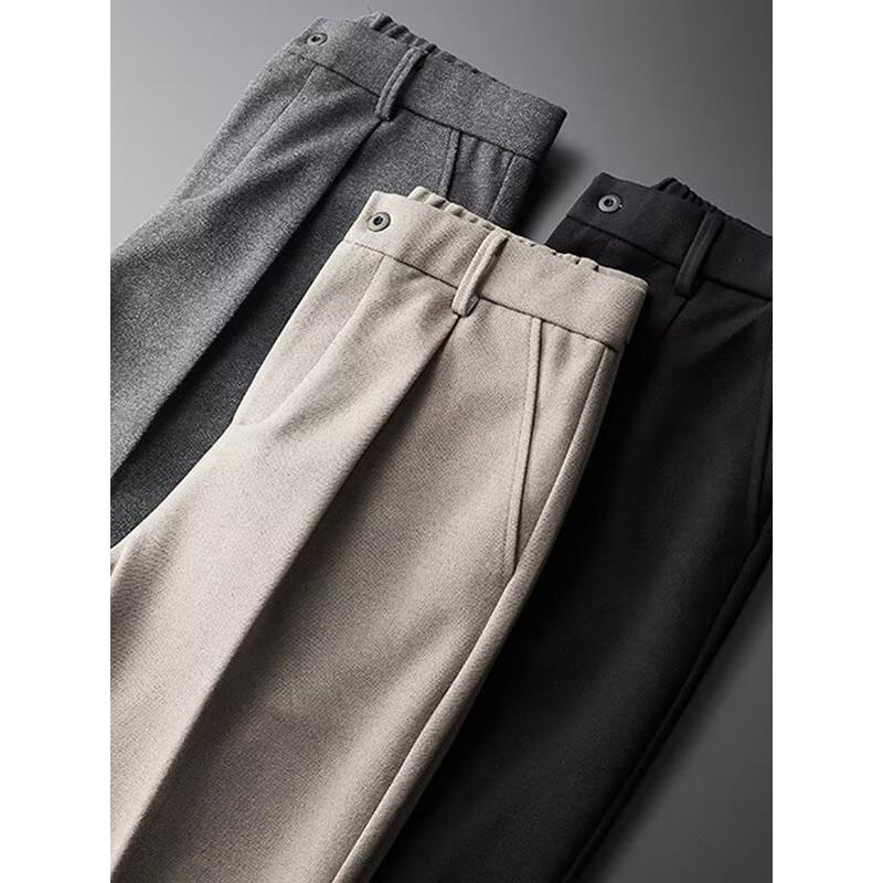 新款秋冬季加厚保暖呢子裤男休闲锥形小脚九分裤修身咖啡色0929z