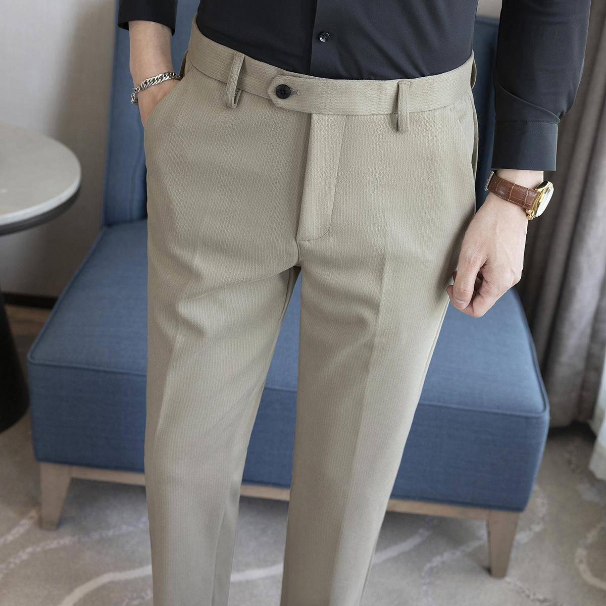 新款毛呢休闲西裤男秋冬季厚款长裤潮流时尚商务直筒西0929z