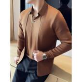 假两件无痕衬衫 毛0130r 高级感商务休闲潮流修身 领针织开衫 男春季