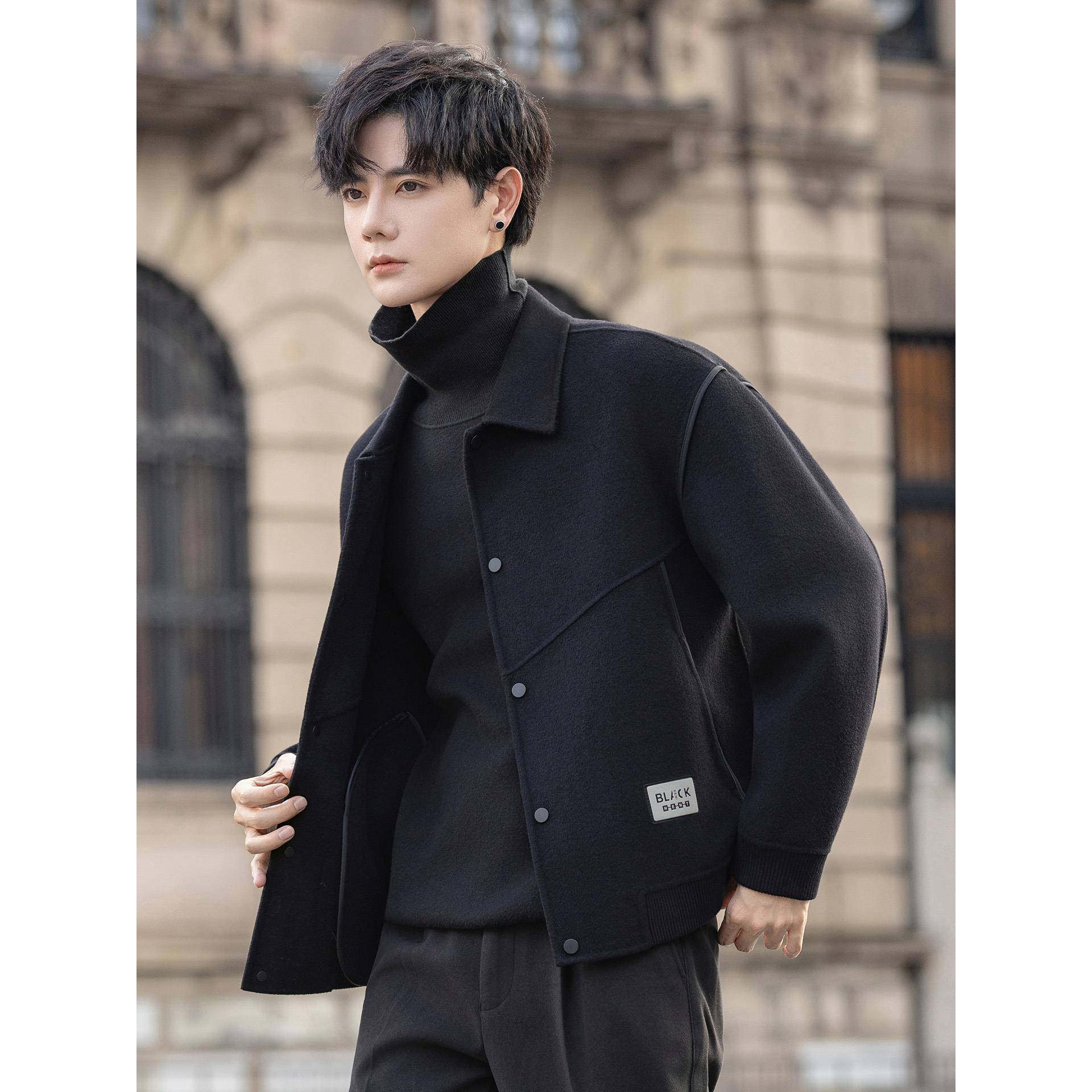 冬季外套男士2025新款双面大衣短款韩版潮牌帅气宽松呢子1121w