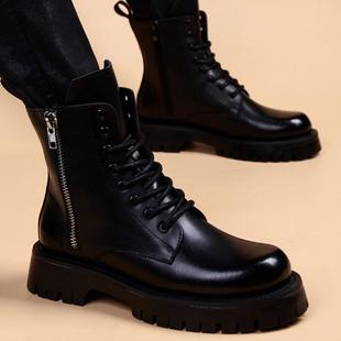 秋冬马丁靴男英伦风高帮拉炼靴子厚底内增高潮流鞋 加绒皮靴1226z