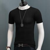 黑色T恤打底针织衫 2026春季 0204w T恤半袖 修身 圆领男士 短袖