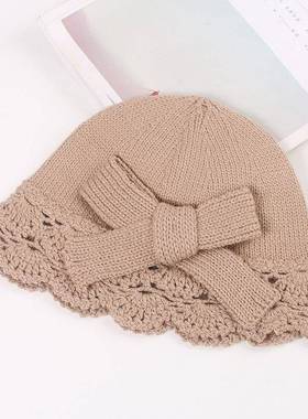帽子女秋冬韩版手工钩织毛线帽针织帽优雅简约蝴蝶结包头帽0117k