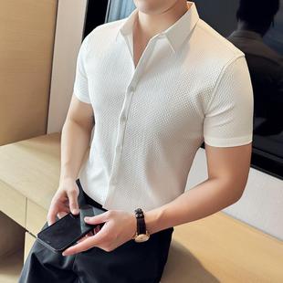 感英伦风商务休闲修身 华夫格衬衫 夏季 男短袖 衬衣时0604z 2025新款