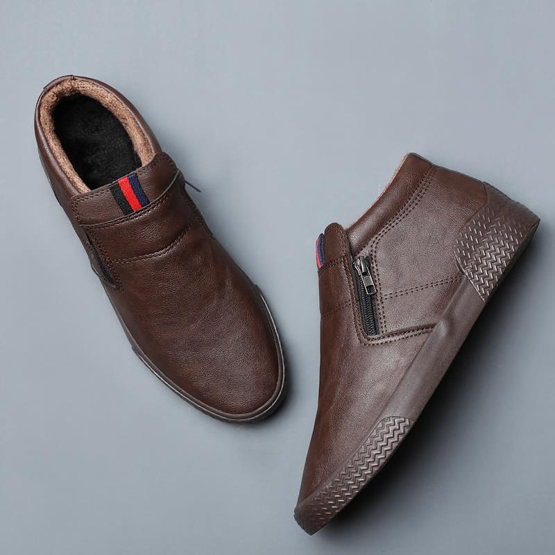 2025秋冬新款男高帮一脚蹬休闲时尚皮鞋潮流板鞋加绒保暖棉1030r