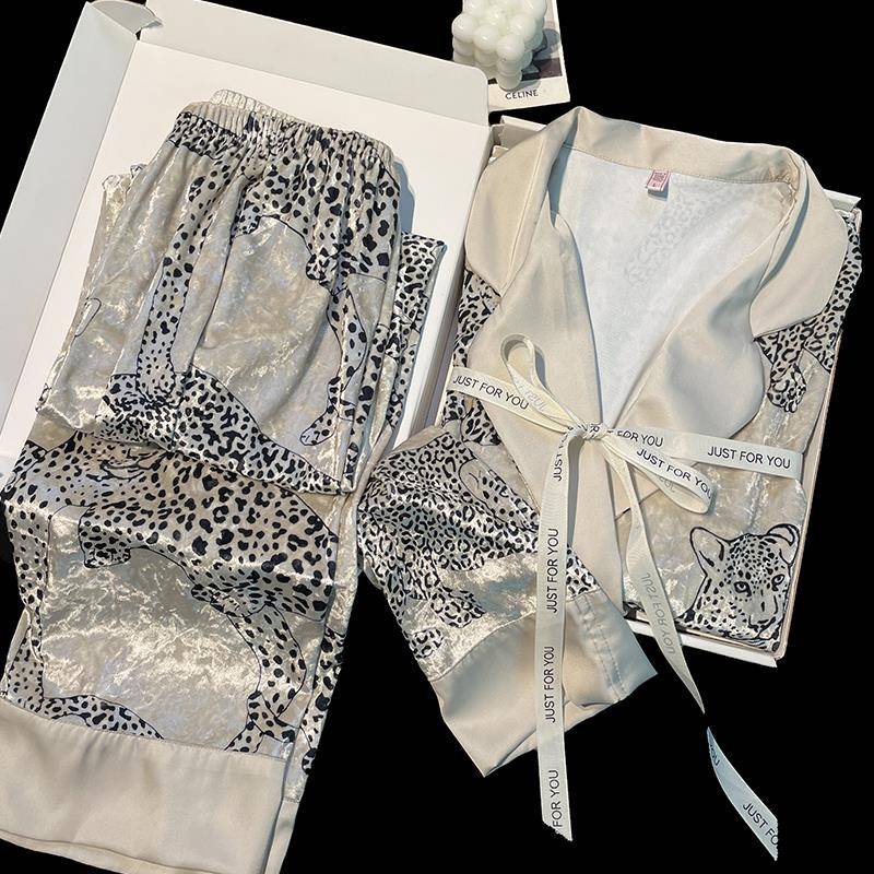 豹子动物印花睡衣女秋款感送闺蜜礼盒豹纹绒家居服1117w