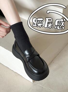 春夏女单鞋厚底乐福鞋季2026新款鞋增高英伦风配裙子小皮鞋0304k