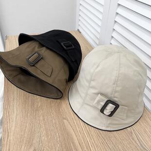 优雅气质水桶帽子女春秋季 日系大纽扣渔夫帽遮脸防晒帽素颜0325e1