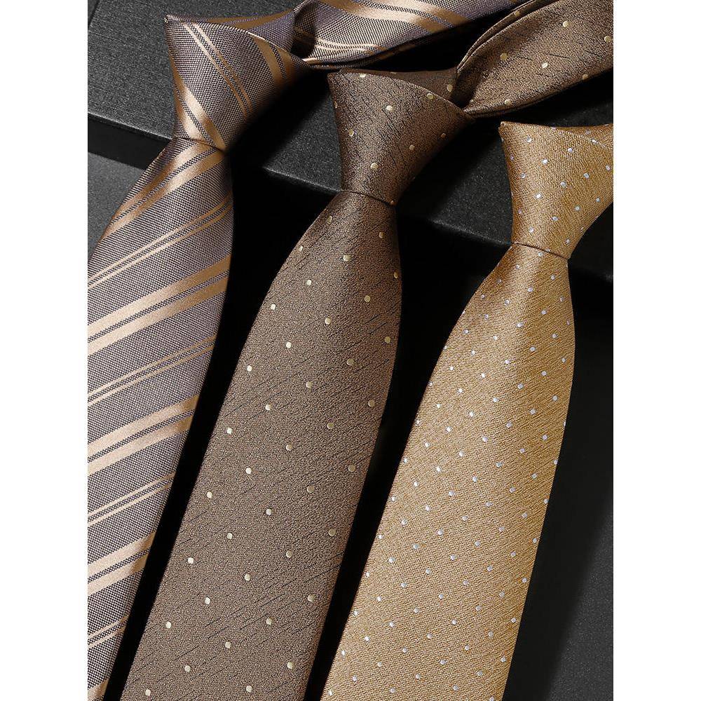 时尚棕色咖啡条纹领带男士风格香槟手系多功能休闲衬衫配件1213h