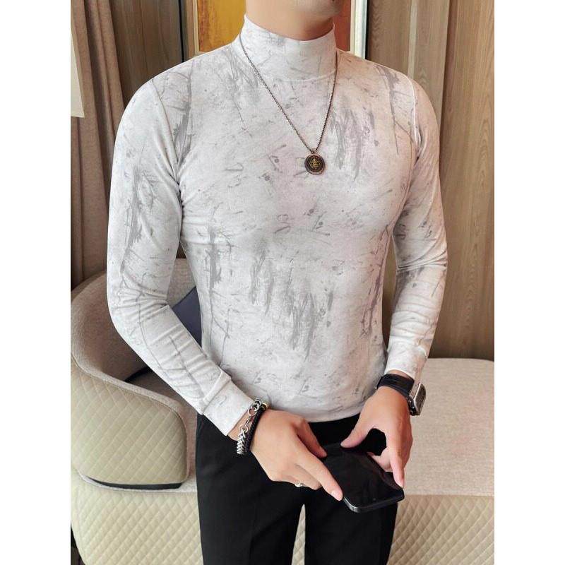 男士t恤感韩版修身中领长袖打底衫款潮流内搭紧身半高领0306k