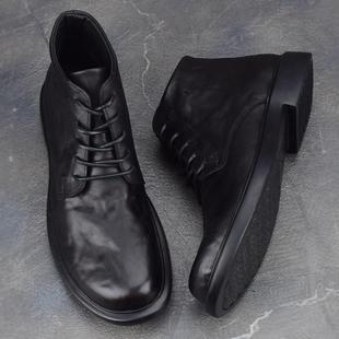 秋冬头层靴子男款 厚底加绒保暖中帮马丁靴男1226z 高帮皮鞋