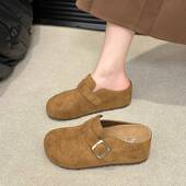 春季 反绒皮勃肯鞋 女2026内增高包头拖懒人一脚蹬皮带扣厚底0127z