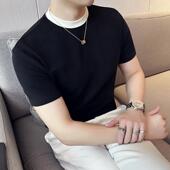 t恤男2026新款 潮流拼色假两件男士 半袖 短袖 圆领夏装 弹打底0204w