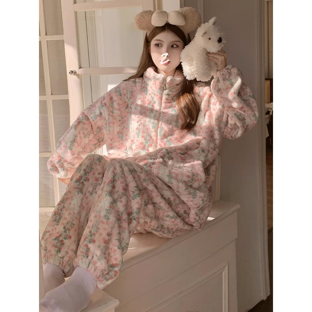 秋冬覆古风珊瑚绒睡衣女款加绒加厚2025年新款家居服1112z