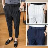 九分西裤 休闲西装 0204w 子修身 小脚商务正装 裤 男春夏条纹裤