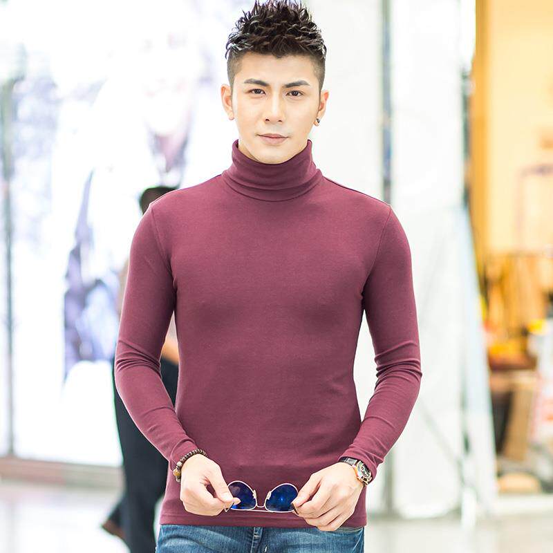 时尚秋冬男士加厚高领长袖t恤加肥加大码保暖打底衫上衣服潮1217h